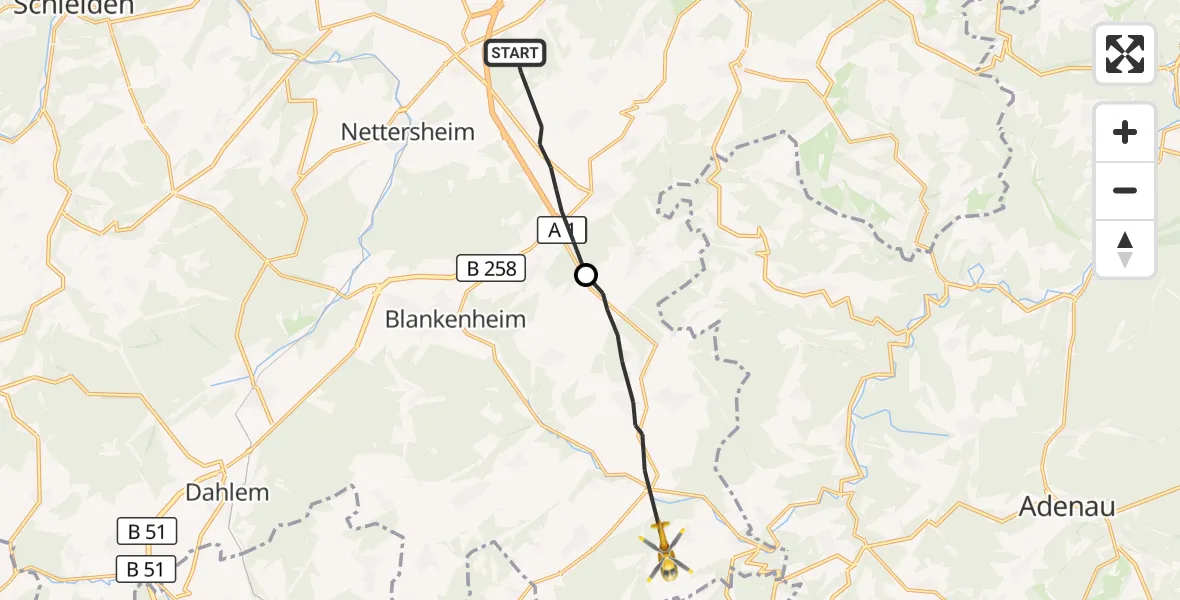 Flugroute Rettungshubschrauber Nettersheim - Blankenheim, 06 Juni 2026, 09:50