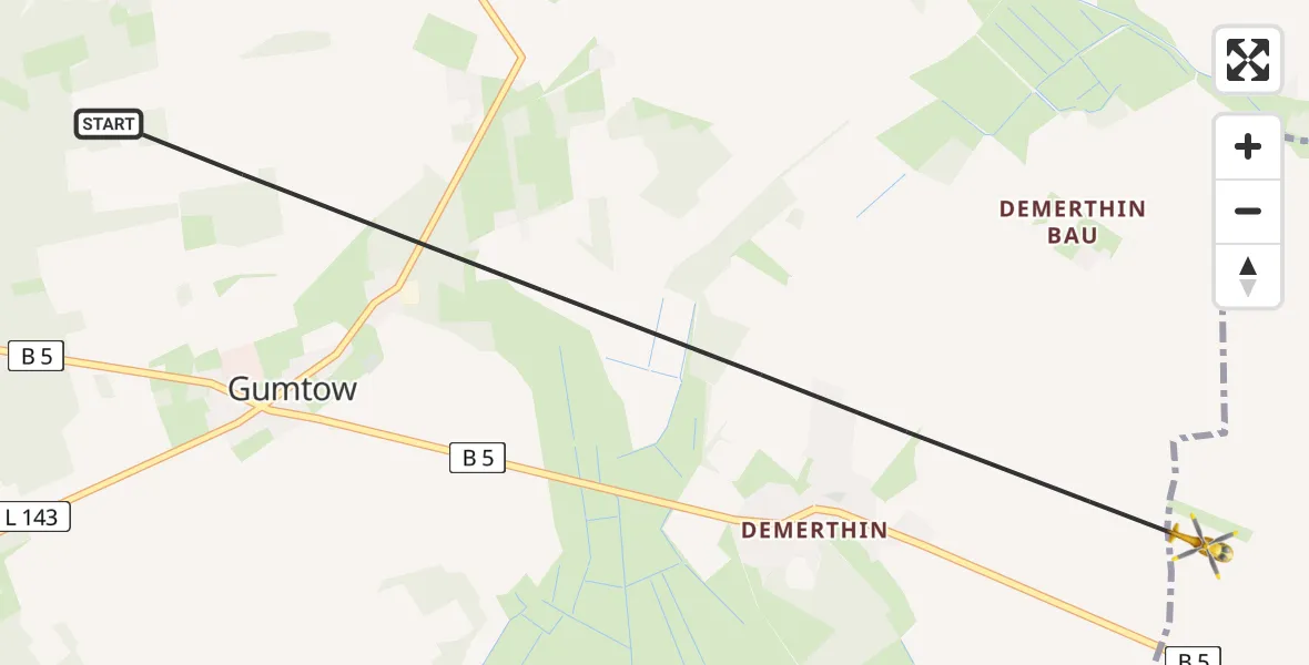 Flugroute Rettungshubschrauber Gumtow - Kyritz, 06 Juni 2026, 09:51