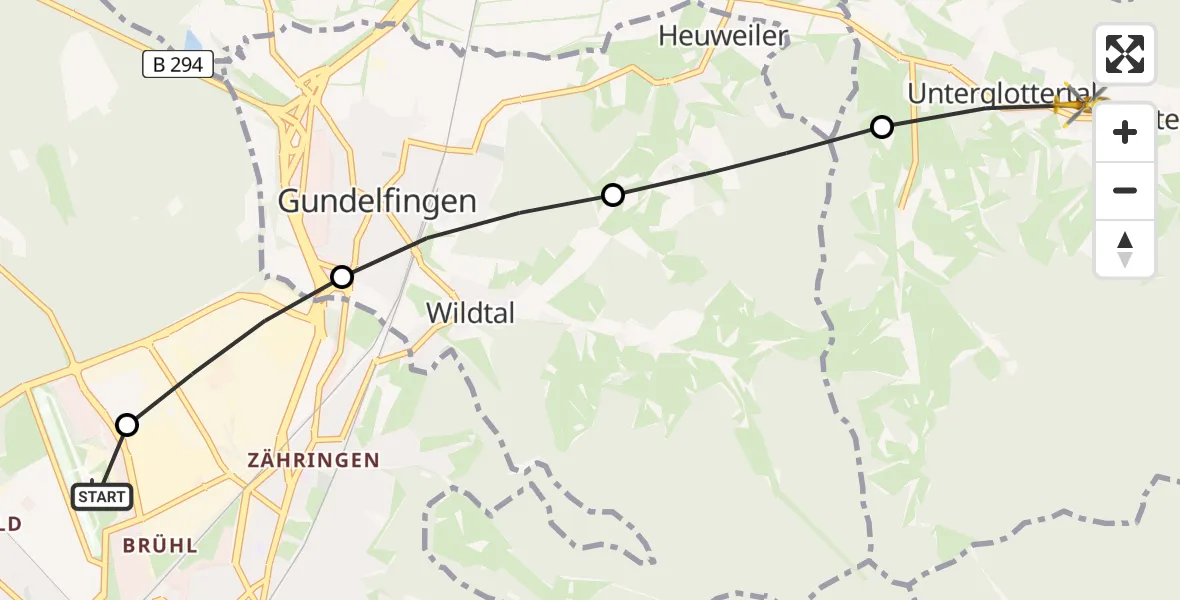 Flugroute Rettungshubschrauber Freiburg im Breisgau Flugplatz - Glottertal, 06 Juni 2026, 09:53