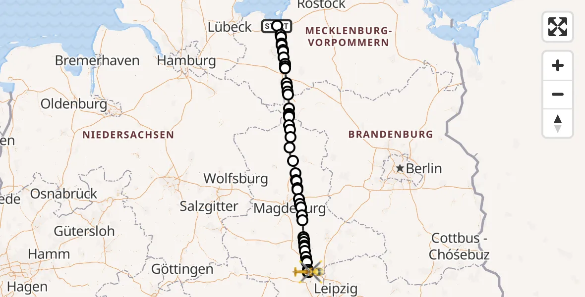 Flugroute Rettungshubschrauber Wismar - Halle (Saale) University Hospital, 06 Juni 2026, 09:57