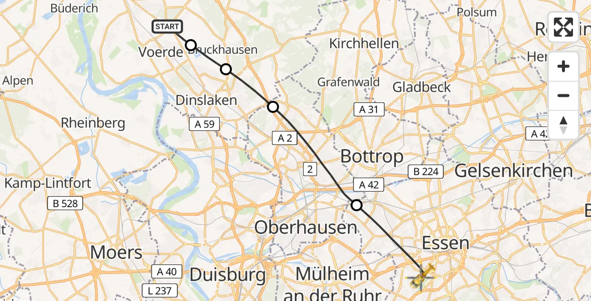 Flugroute Rettungshubschrauber Voerde (Niederrhein) - Essen, 06 Juni 2026, 10:20