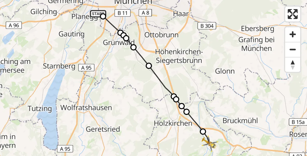 Flugroute Rettungshubschrauber DRF Air Rescue München Hubschrauberlandeplatz - Weyarn, 06 Juni 2026, 10:26