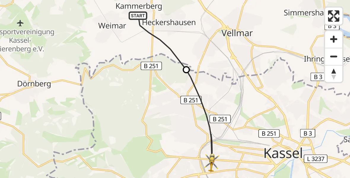 Flugroute Rettungshubschrauber Ahnatal - Kassel, 06 Juni 2026, 10:27