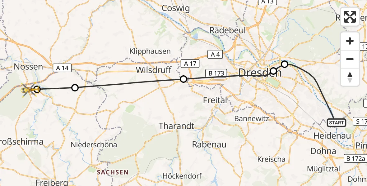 Flugroute Rettungshubschrauber Dresden - Großschirma, 06 Juni 2026, 10:28