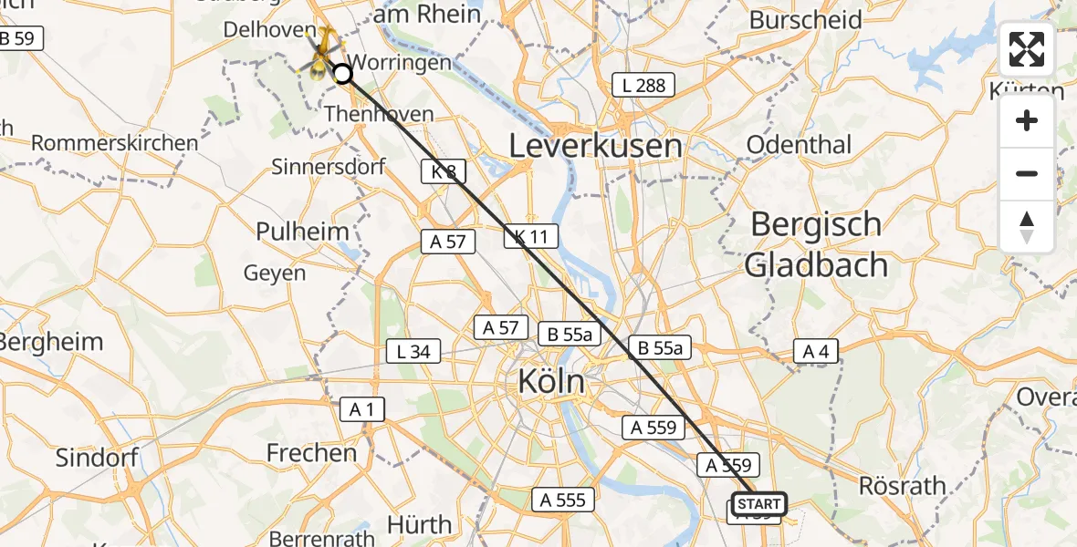 Flugroute Rettungshubschrauber Köln - Dormagen, 06 Juni 2026, 10:43