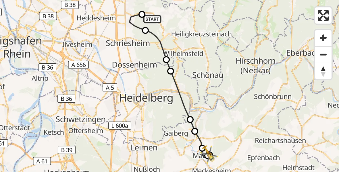 Flugroute Rettungshubschrauber Weinheim - Mauer, 06 Juni 2026, 10:48