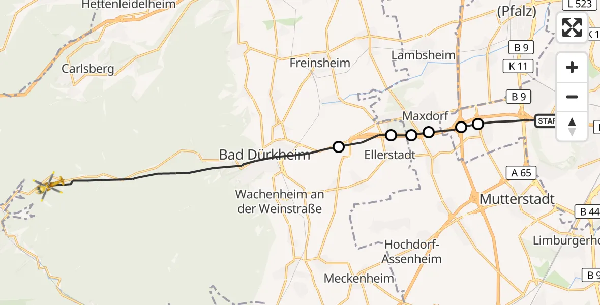 Flugroute Rettungshubschrauber Ludwigshafen am Rhein - Bad Dürkheim, 06 Juni 2026, 10:49