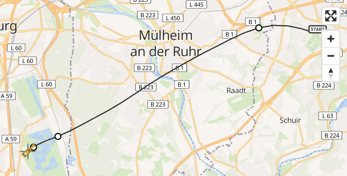 Flugroute Rettungshubschrauber Essen - Duisburg Air Rescue Hubschrauberlandeplatz (Christoph 9), 06 Juni 2026, 10:58