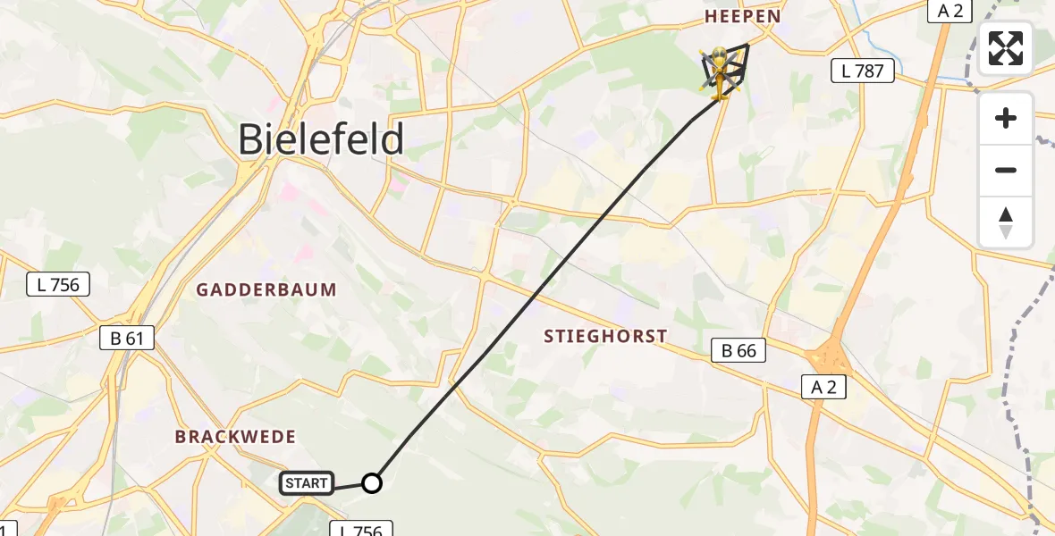 Flugroute Rettungshubschrauber Luftrettungszentrum Bielefeld - Bielefeld, 06 Juni 2026, 11:01