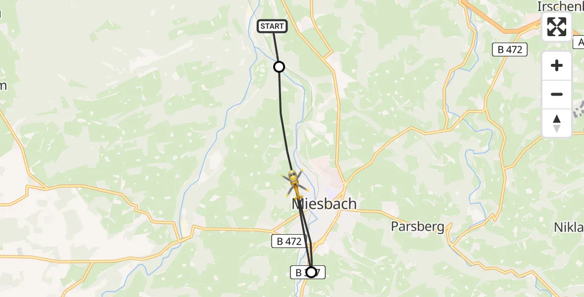 Flugroute Rettungshubschrauber Weyarn - Miesbach, 06 Juni 2026, 11:17
