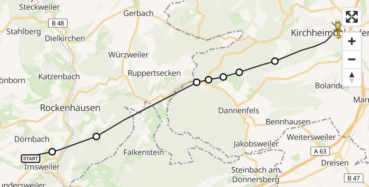 Flugroute Rettungshubschrauber Imsweiler UL - Kirchheimbolanden, 06 Juni 2026, 11:22