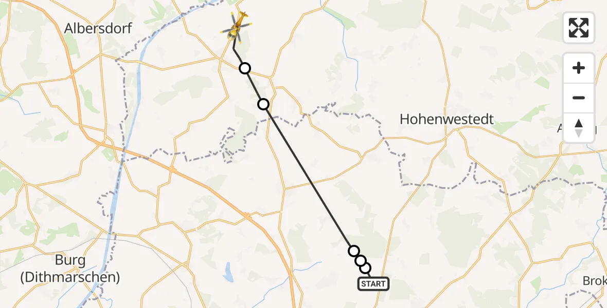 Flugroute Rettungshubschrauber Itzehoe Hungriger Wolf Flugplatz - Hanerau-Hademarschen, 06 Juni 2026, 11:26
