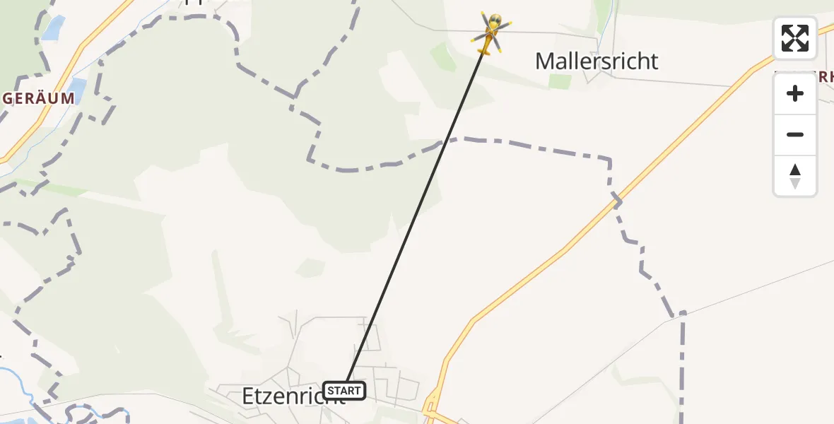 Flugroute Rettungshubschrauber Etzenricht - Weiden i.d.OPf., 06 Juni 2026, 11:30