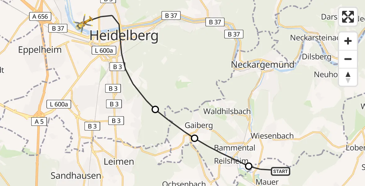 Flugroute Rettungshubschrauber Mauer - Heidelberg, 06 Juni 2026, 11:43