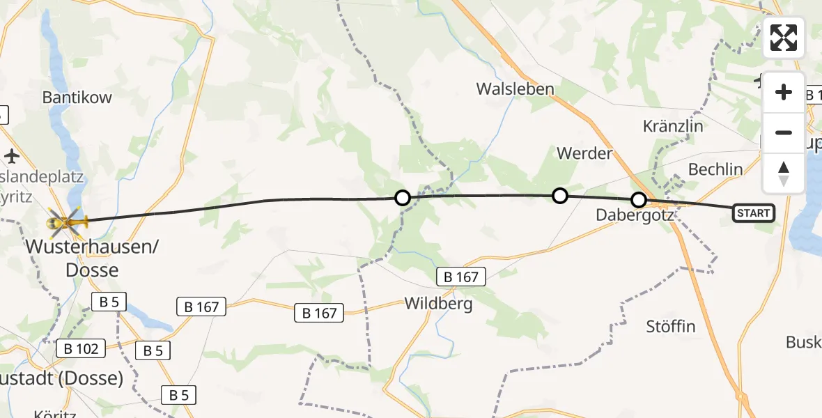 Flugroute Rettungshubschrauber Neuruppin - Wusterhausen/Dosse, 06 Juni 2026, 11:50