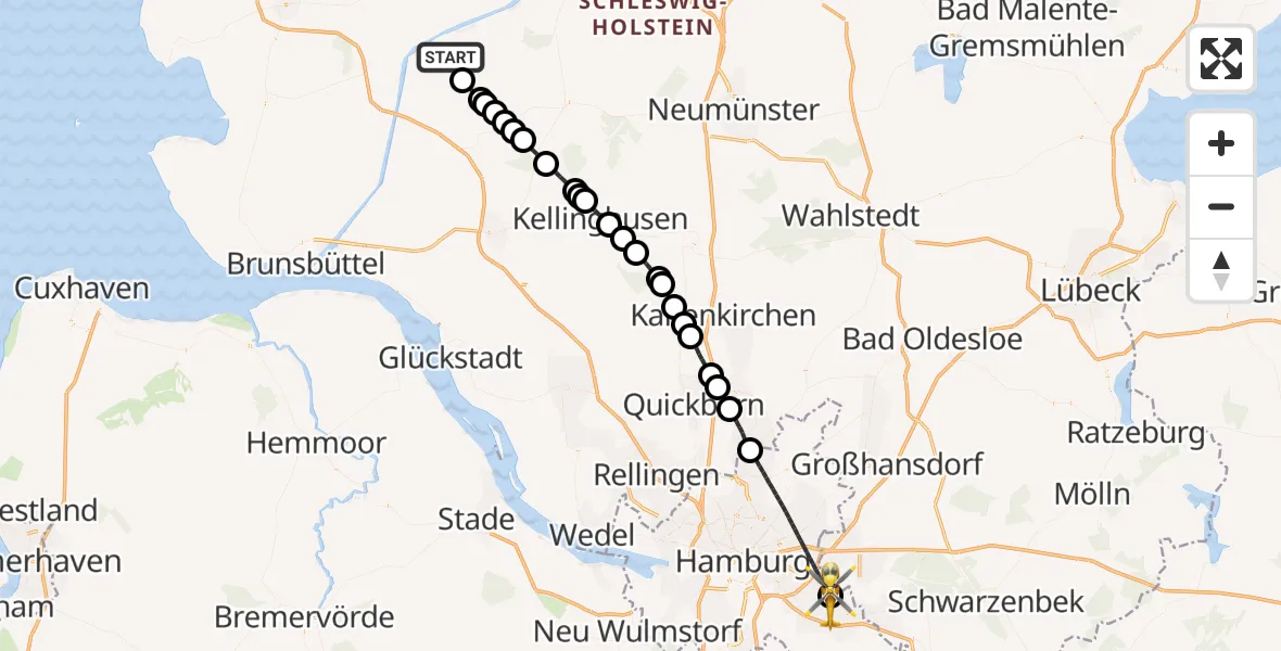 Flugroute Rettungshubschrauber Hanerau-Hademarschen - Christoph Hansa ADAC Hubschrauberlandeplatz, 06 Juni 2026, 11:51