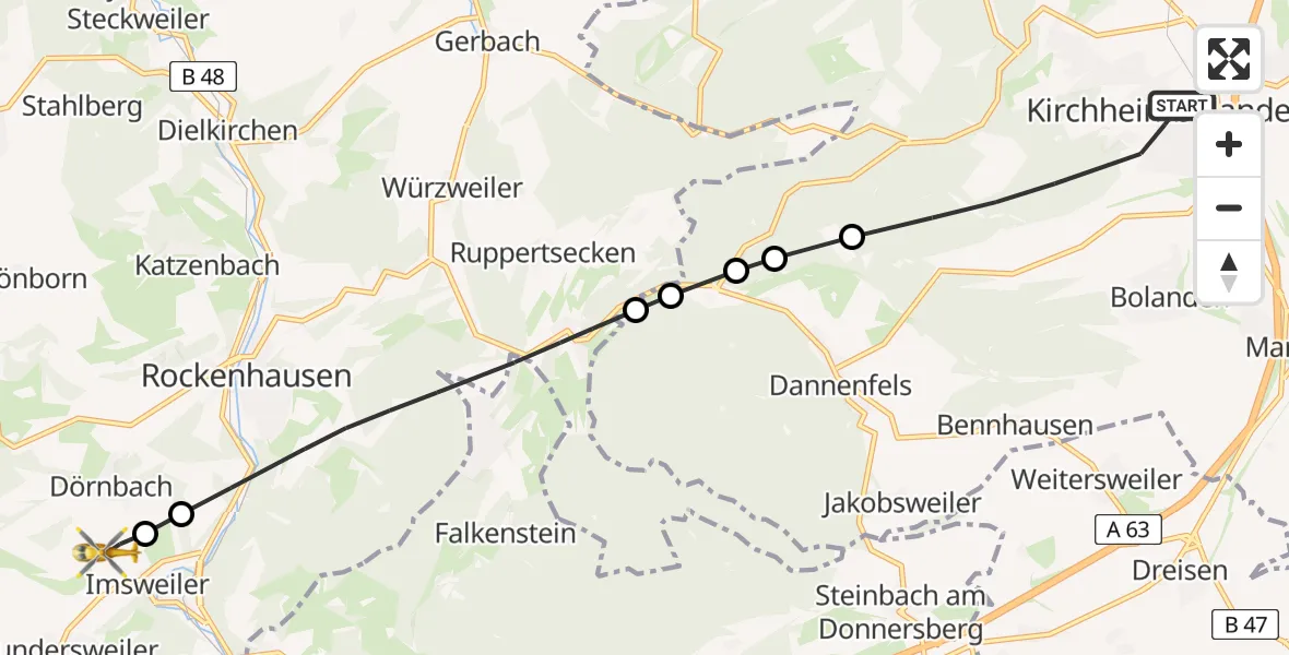Flugroute Rettungshubschrauber Kirchheimbolanden - Imsweiler UL, 06 Juni 2026, 11:52