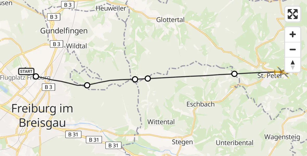 Flugroute Rettungshubschrauber Freiburg im Breisgau Flugplatz - St. Peter, 06 Juni 2026, 11:53