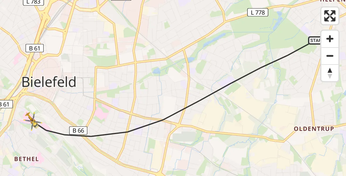 Flugroute Rettungshubschrauber Bielefeld - Bielefeld, 06 Juni 2026, 11:56