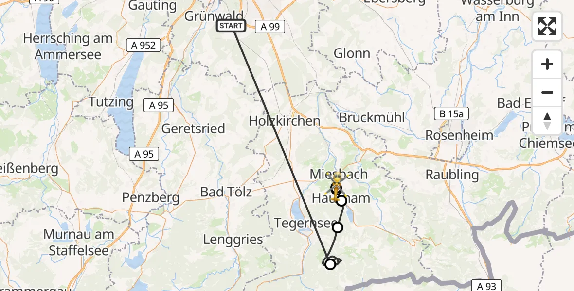 Flugroute Rettungshubschrauber Oberhaching - Agatharied Hospital, 06 Juni 2026, 12:13