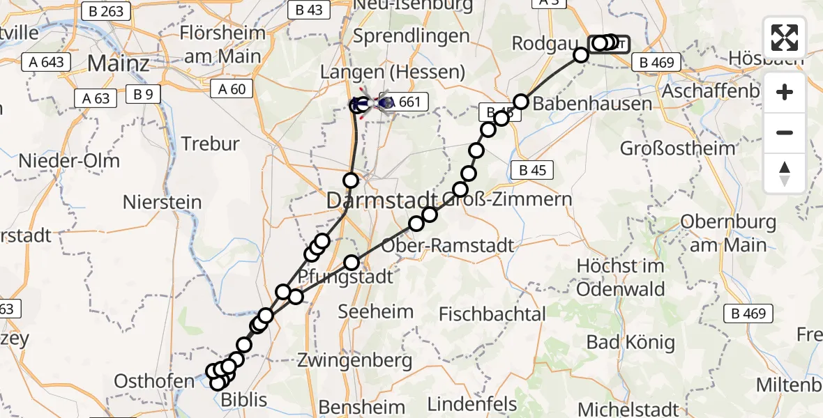 Flugroute Polizeihubschrauber Mainhausen - Flughafen Frankfurt-Egelsbach, 06 Juni 2026, 12:24