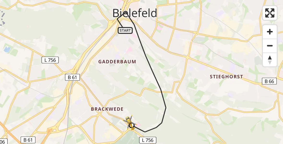 Flugroute Rettungshubschrauber Bielefeld - Luftrettungszentrum Bielefeld, 06 Juni 2026, 12:24