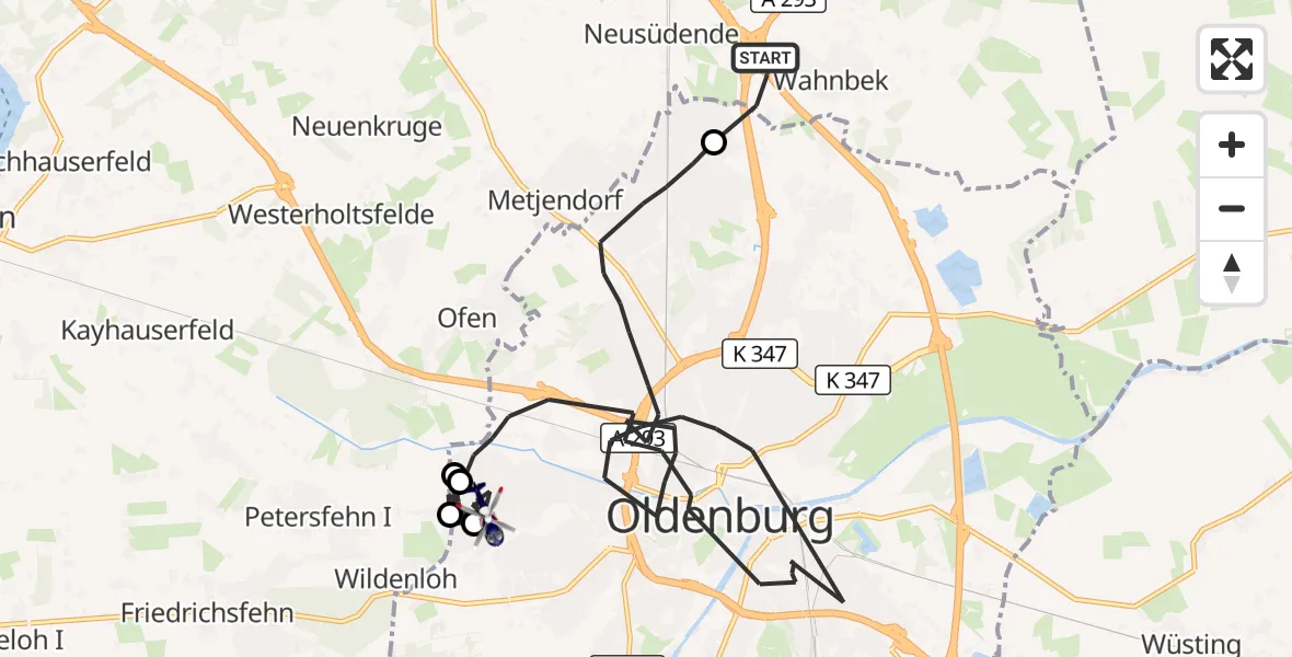 Flugroute Polizeihubschrauber Rastede - Oldenburg (Oldb), 06 Juni 2026, 12:31