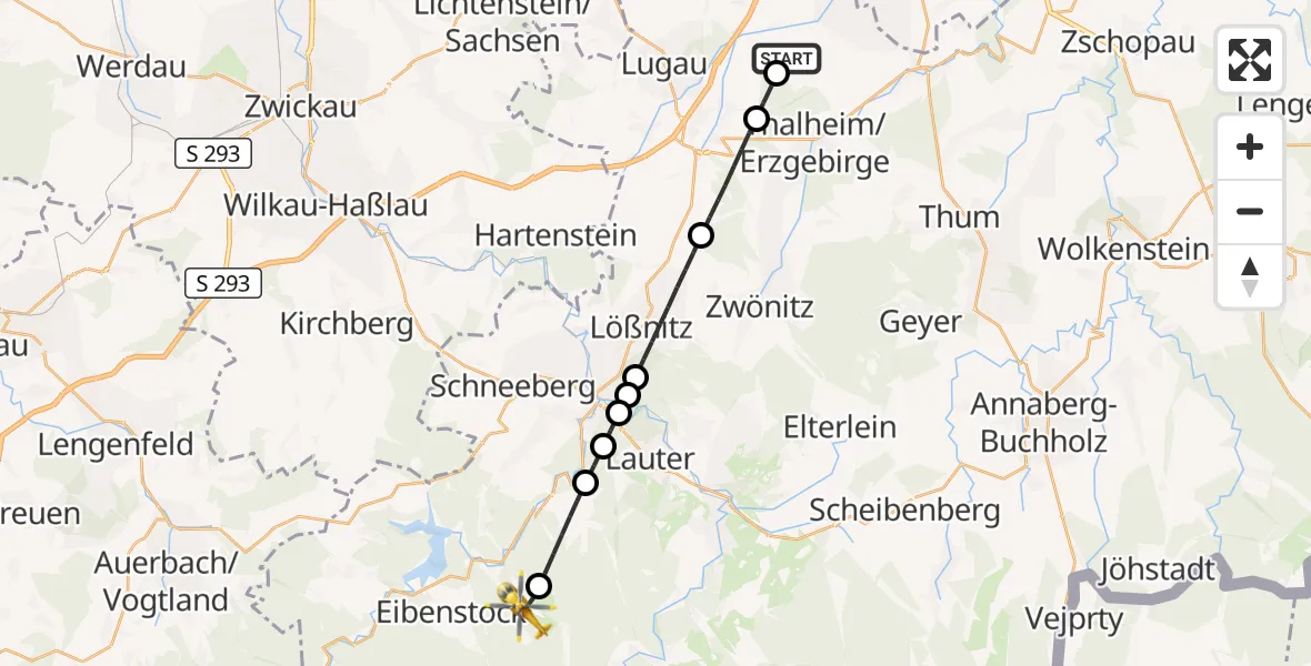 Flugroute Rettungshubschrauber Jahnsdorf/Erzgeb. - Eibenstock, 06 Juni 2026, 12:35