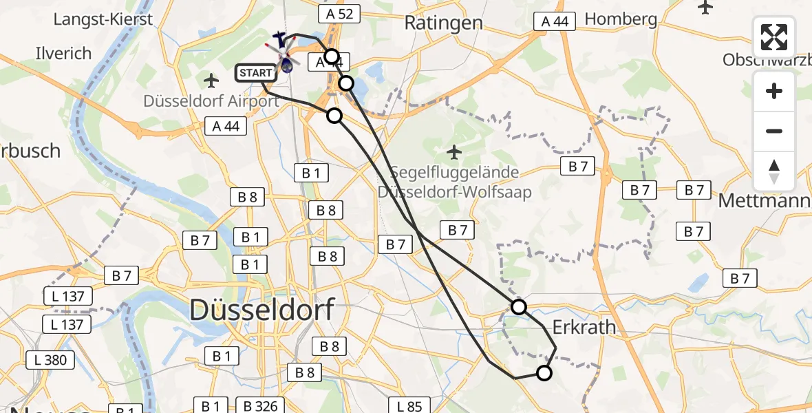 Flugroute Polizeihubschrauber Düsseldorf Flughafen - Düsseldorf Flughafen, 06 Juni 2026, 12:42