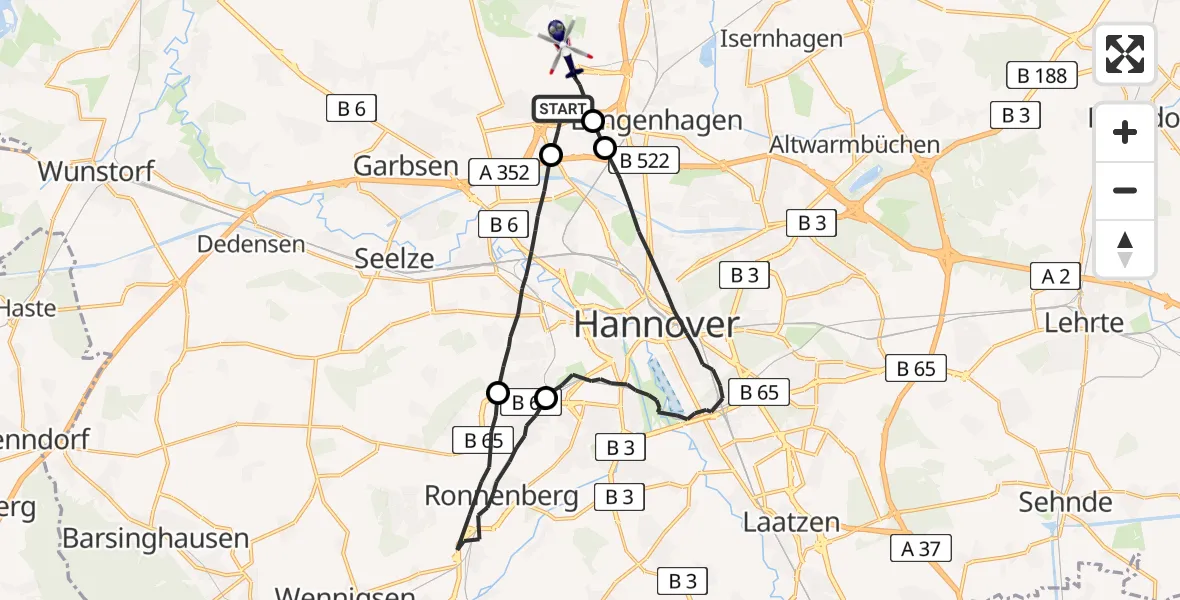 Flugroute Polizeihubschrauber Flughafen Hannover - Flughafen Hannover, 06 Juni 2026, 12:44