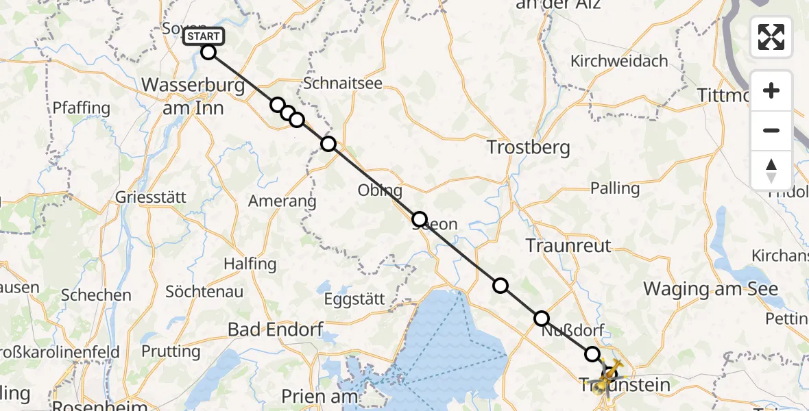 Flugroute Rettungshubschrauber Soyen - Traunstein Hospital, 06 Juni 2026, 13:00