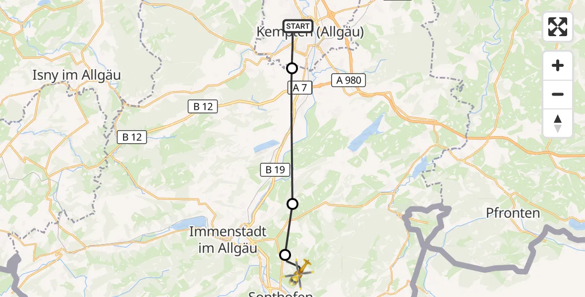 Flugroute Rettungshubschrauber Kempten (Allgäu) - Sonthofen, 06 Juni 2026, 13:10