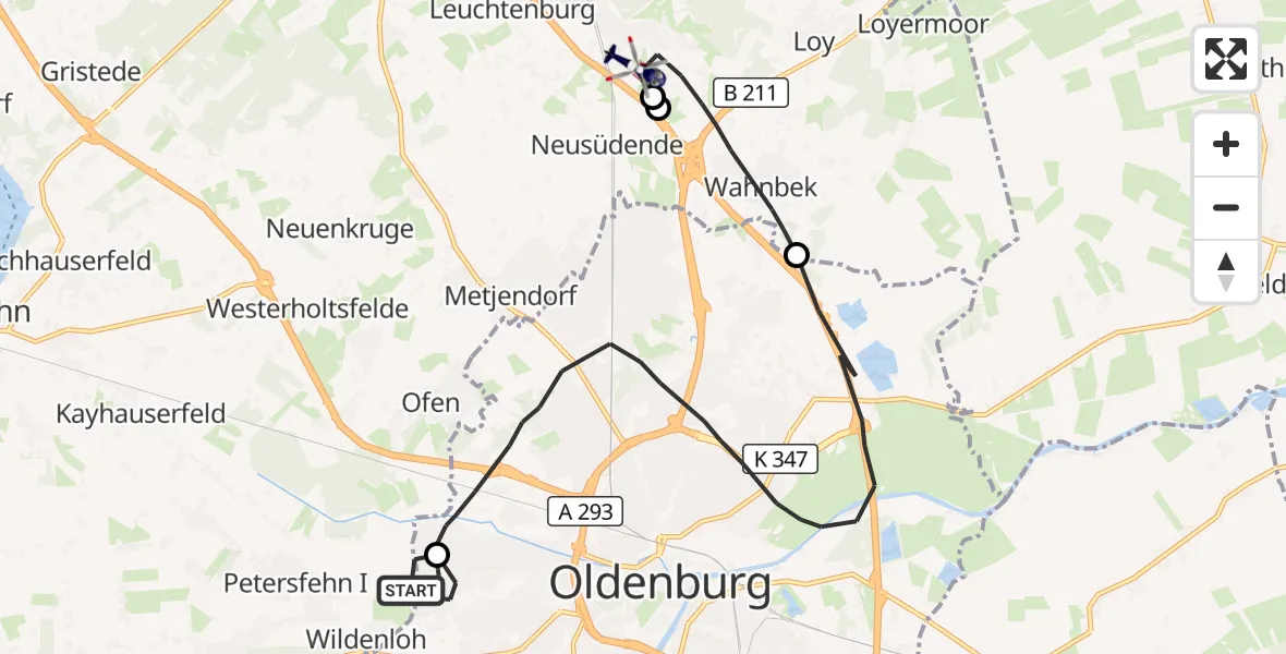 Flugroute Polizeihubschrauber Bad Zwischenahn - Rastede, 06 Juni 2026, 13:28