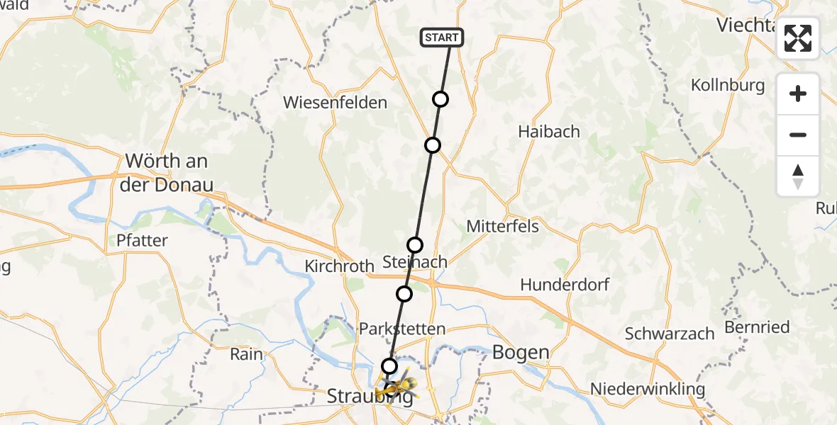 Flugroute Rettungshubschrauber Stallwang - Sankt Elisabeth Hospital Straubing, 06 Juni 2026, 13:30
