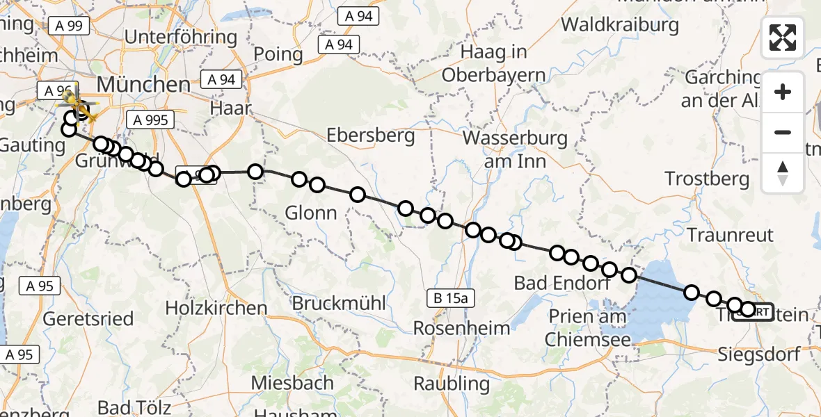 Flugroute Rettungshubschrauber Traunstein Hospital - DRF Air Rescue München Hubschrauberlandeplatz, 06 Juni 2026, 13:52