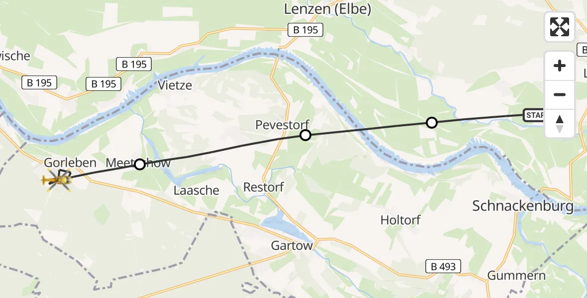 Flugroute Rettungshubschrauber Lanz - Gorleben, 06 Juni 2026, 14:15
