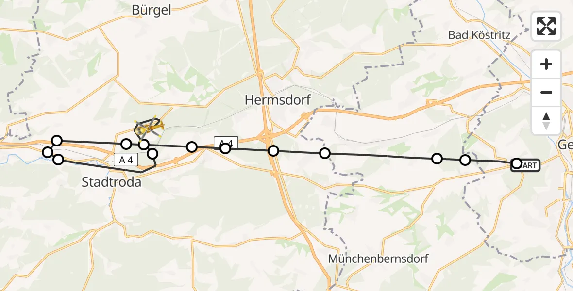 Flugroute Ambulanzhubschrauber SRH Wald-Klinikum Gera Hospital - Ruttersdorf-Lotschen, 06 Juni 2026, 14:17