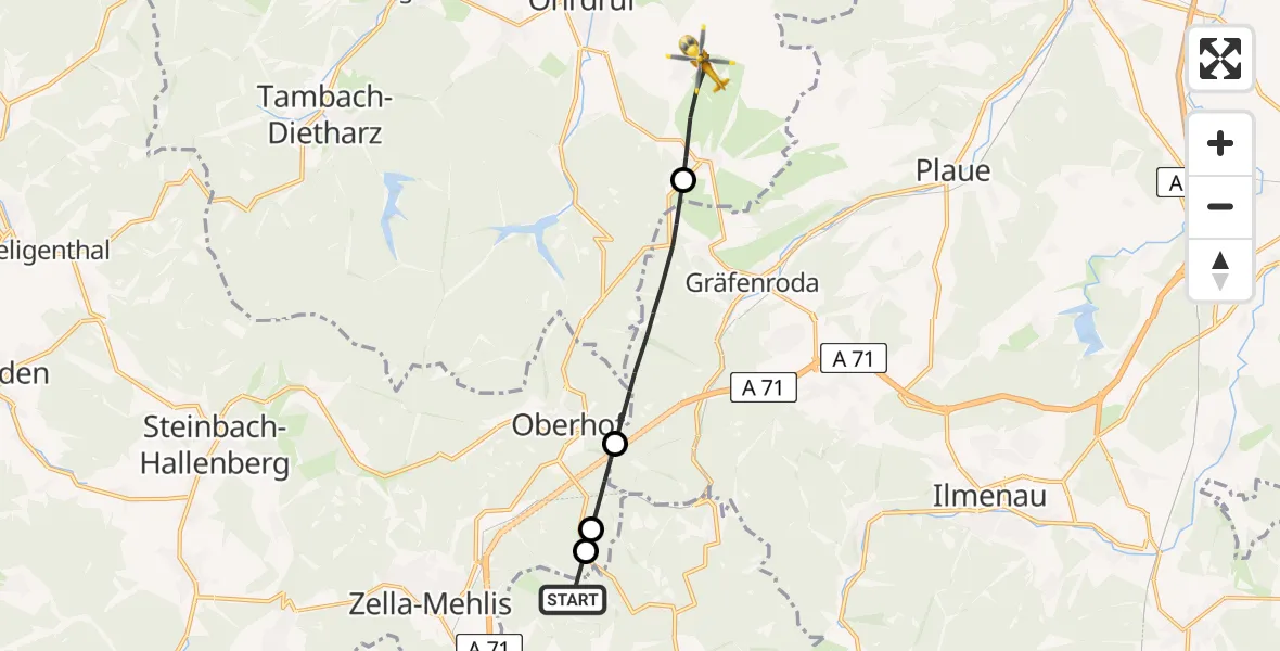 Flugroute Rettungshubschrauber Suhl - Ohrdruf, 06 Juni 2026, 14:20