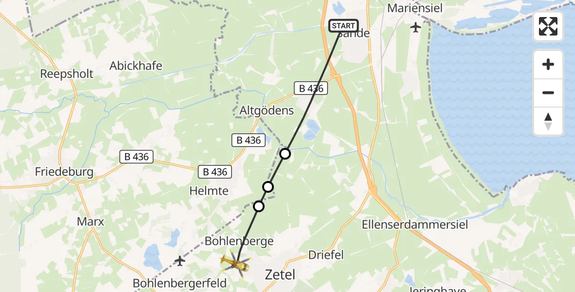 Flugroute Rettungshubschrauber Sande - Zetel, 06 Juni 2026, 14:26