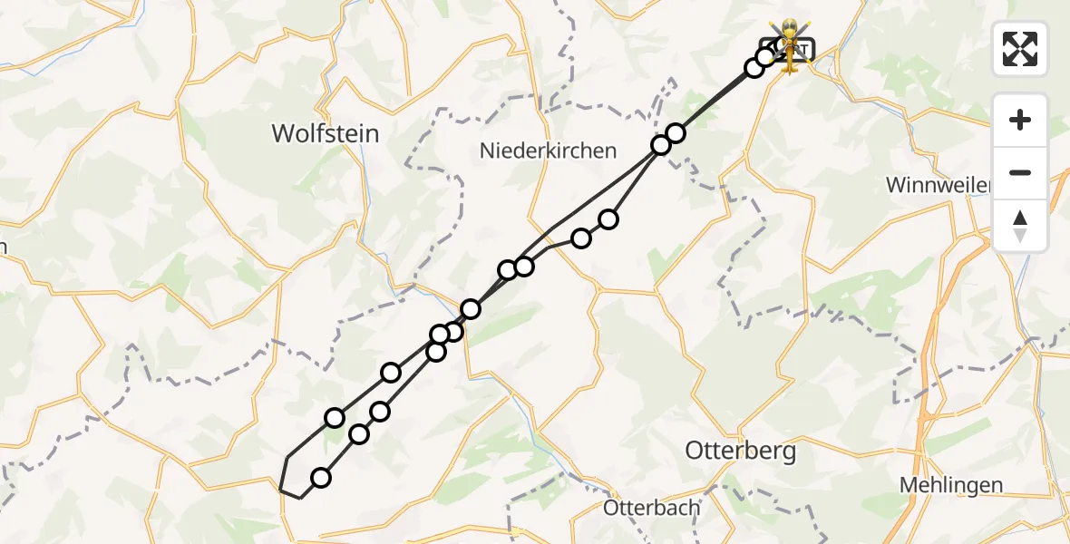 Flugroute Rettungshubschrauber Imsweiler UL - Imsweiler UL, 06 Juni 2026, 14:35