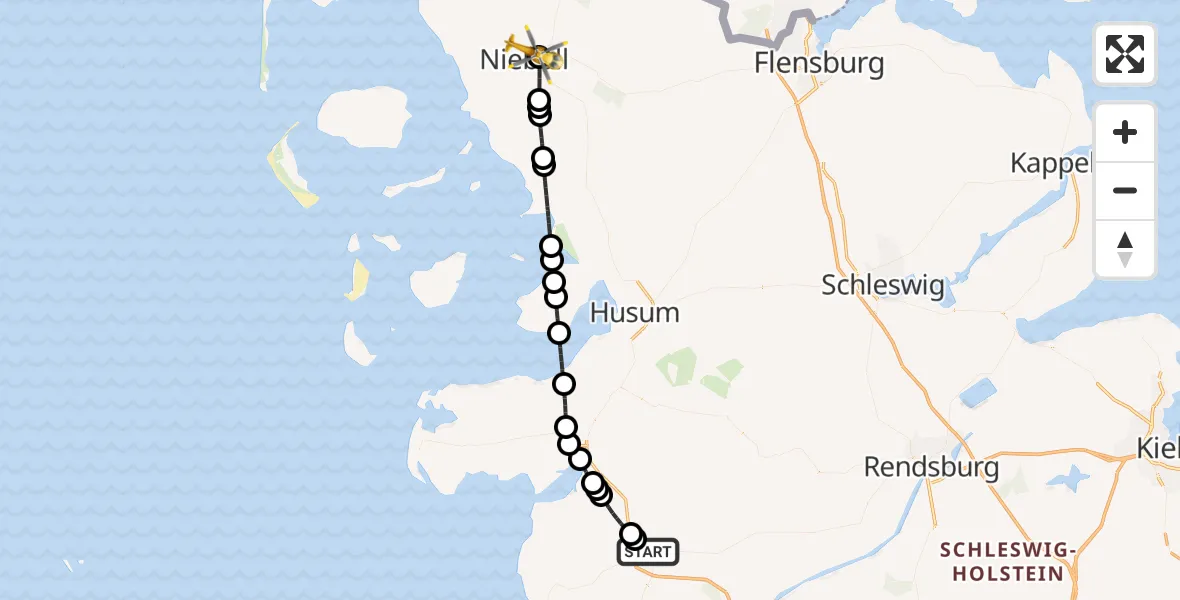Flugroute Ambulanzhubschrauber Heide - Niebüll, 06 Juni 2026, 14:35