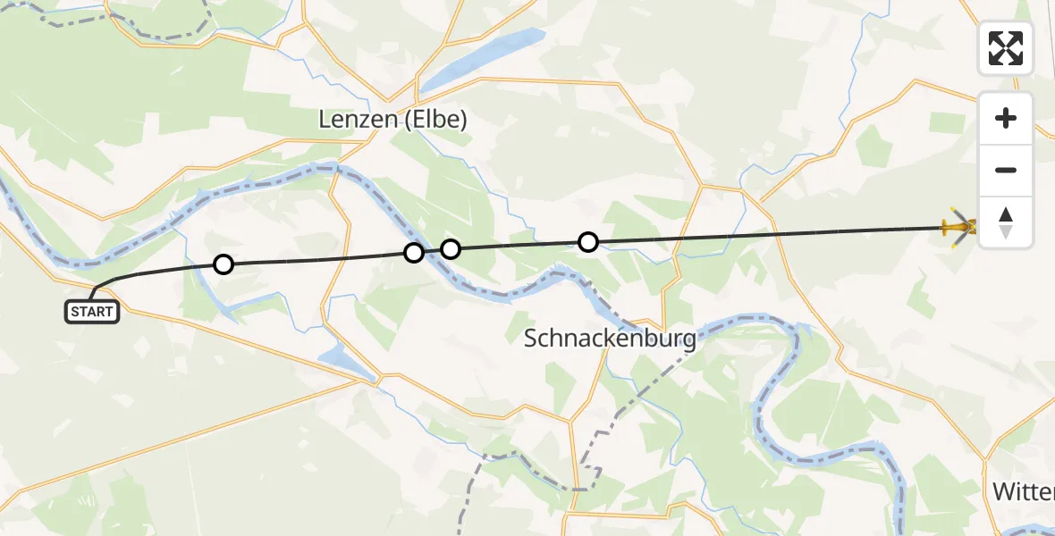 Flugroute Rettungshubschrauber Gorleben - Wittenberge, 06 Juni 2026, 14:41