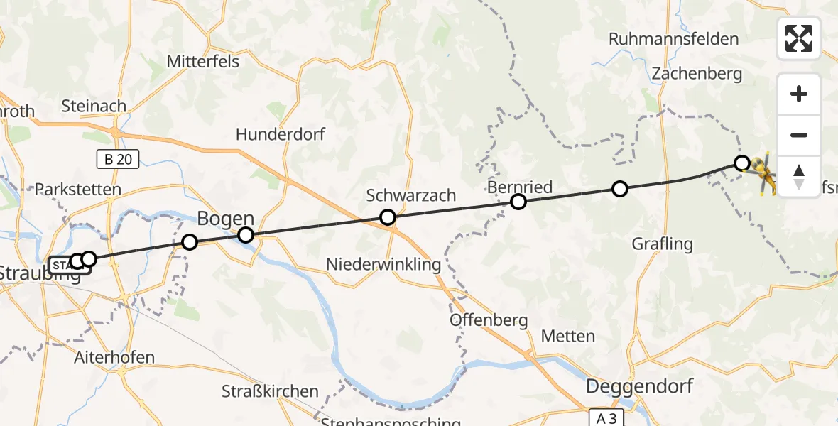 Flugroute Rettungshubschrauber Sankt Elisabeth Hospital Straubing - Bischofsmais, 06 Juni 2026, 15:02