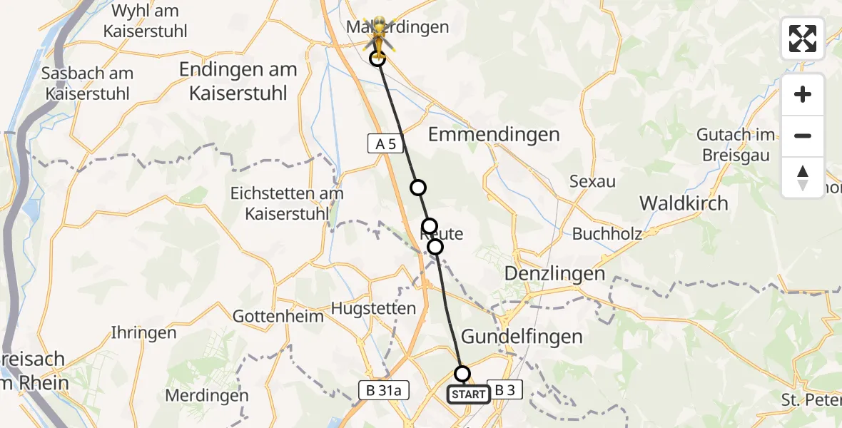 Flugroute Rettungshubschrauber Freiburg im Breisgau Flugplatz - Malterdingen, 06 Juni 2026, 15:03