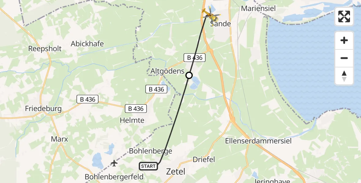 Flugroute Rettungshubschrauber Zetel - Sande, 06 Juni 2026, 15:09