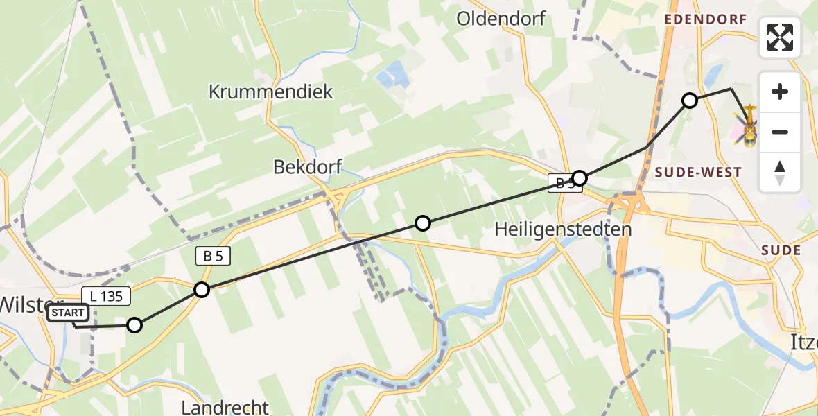 Flugroute Rettungshubschrauber Wilster - Itzehoe, 06 Juni 2026, 15:09