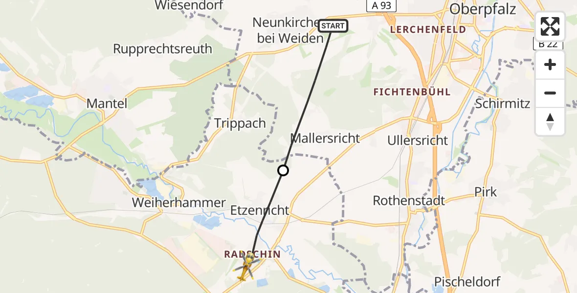 Flugroute Rettungshubschrauber Weiden i.d.OPf. - Etzenricht, 06 Juni 2026, 15:09