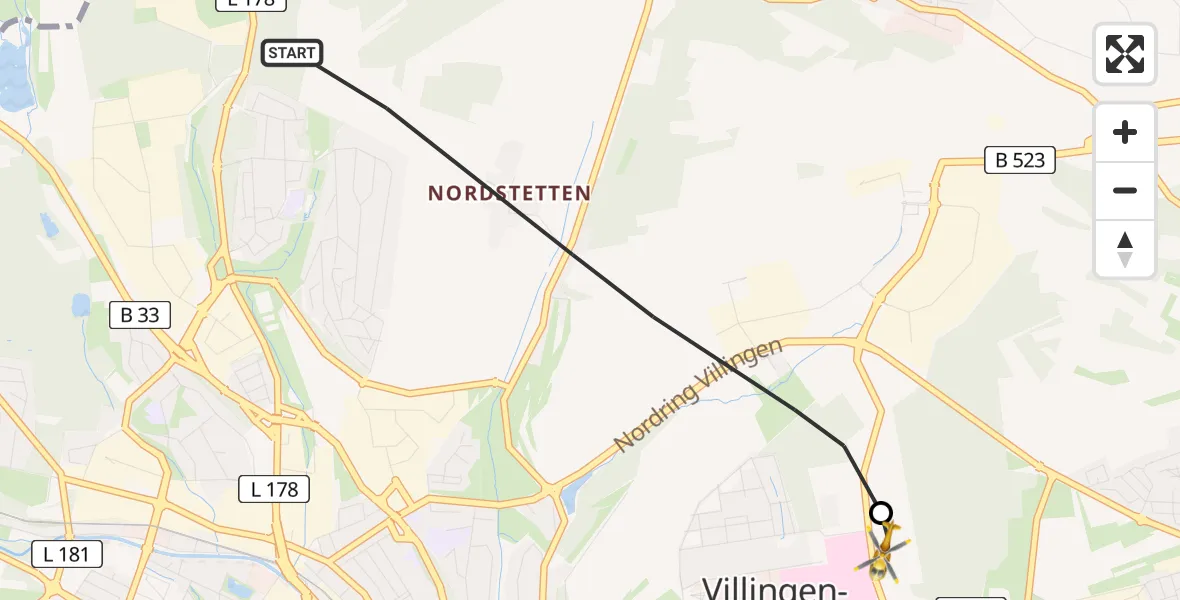 Flugroute Ambulanzhubschrauber Villingen-Schwenningen - DRF Air Rescue Station Villingen-Schwenningen Hubschrauberlandeplatz (Christoph 11), 06 Juni 2026, 15:13