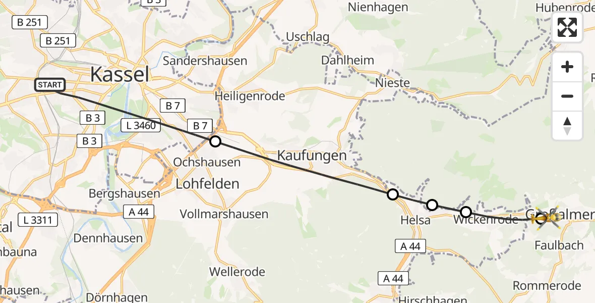 Flugroute Rettungshubschrauber Kassel - Großalmerode, 06 Juni 2026, 15:32
