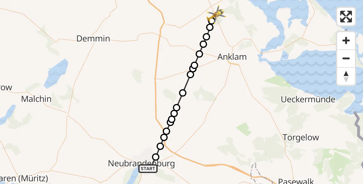 Flugroute Rettungshubschrauber Neubrandenburg - Karlsburg, 06 Juni 2026, 15:32